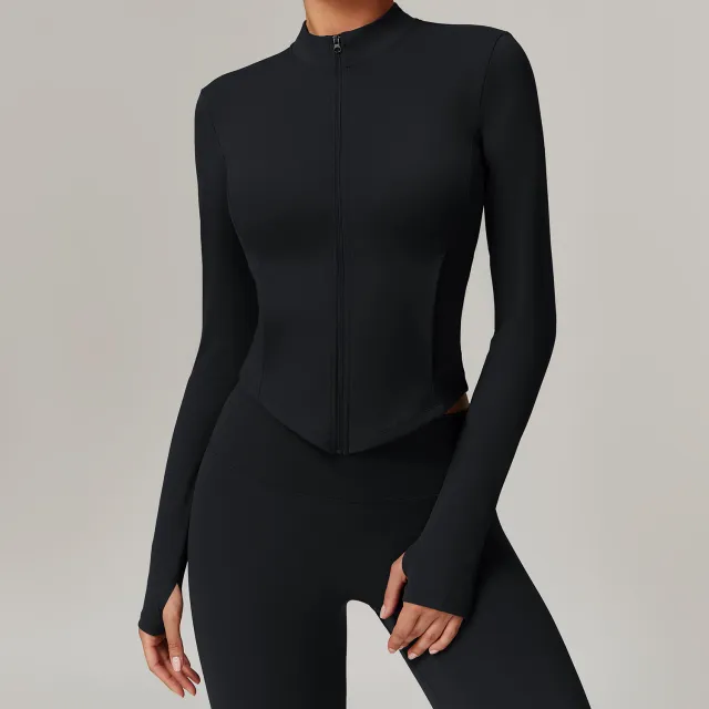 Stand Collar Yoga Clothes Fleece Padded Coat Women Advanced Black - Shop at LoveMi