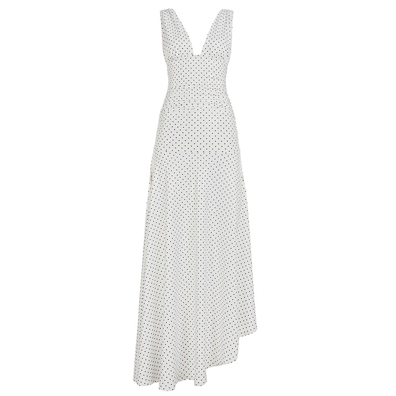 Polka Dot Dress V neck Sleeveless Waist Women White - Shop at LoveMi