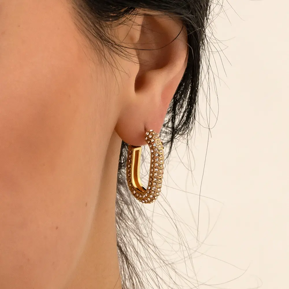 Stainless Steel 18K Gold Plating Twist-knot Earrings With Diamonds