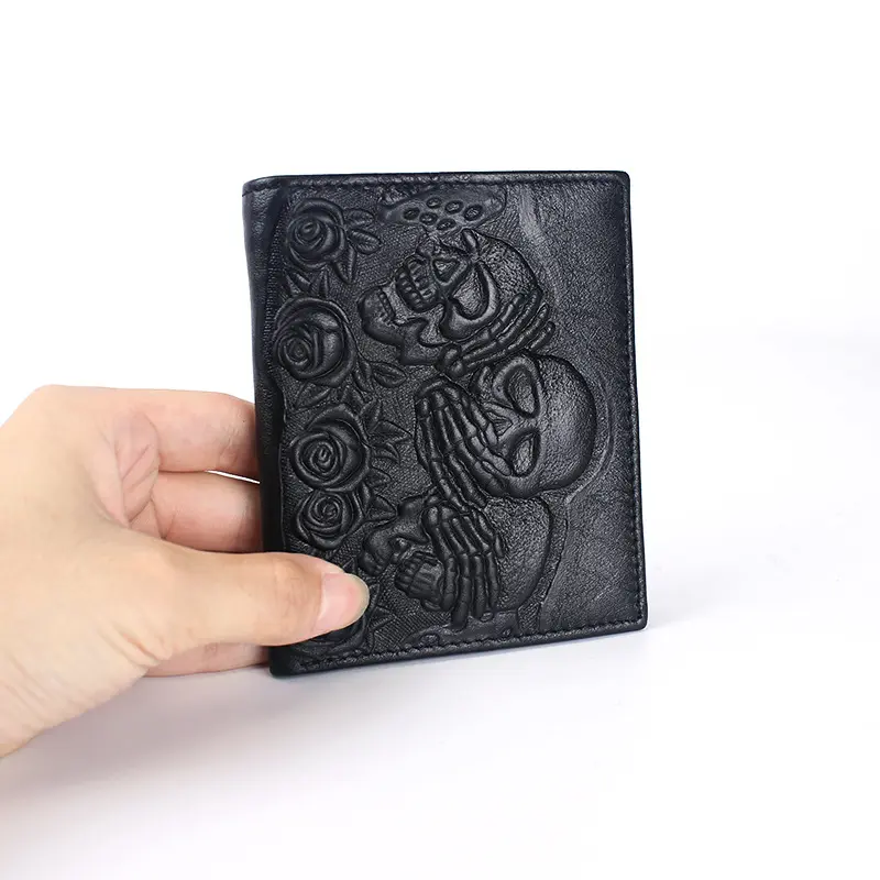 Rose Skull Leather Wallet Horizontal And Vertical
