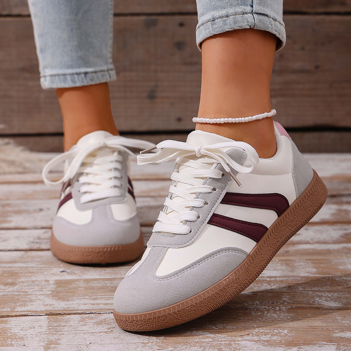 Large Size Color Blocked Round Toe Women's Shoes 6