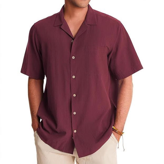 Men's Casual Cotton And Linen Short Sleeve Shirt