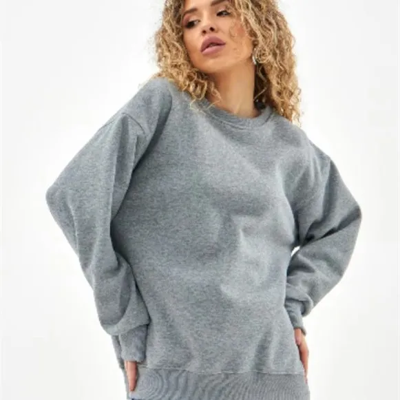Fleece lined Thick Round Neck Loose fitting Solid Color Long Sleeves Sweater Gray - Shop at LoveMi