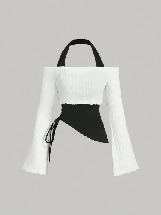 Street Fashion Fake Two piece Pure Color Halter Slim fit Short Sweet Cool Vest White - Shop at LoveMi
