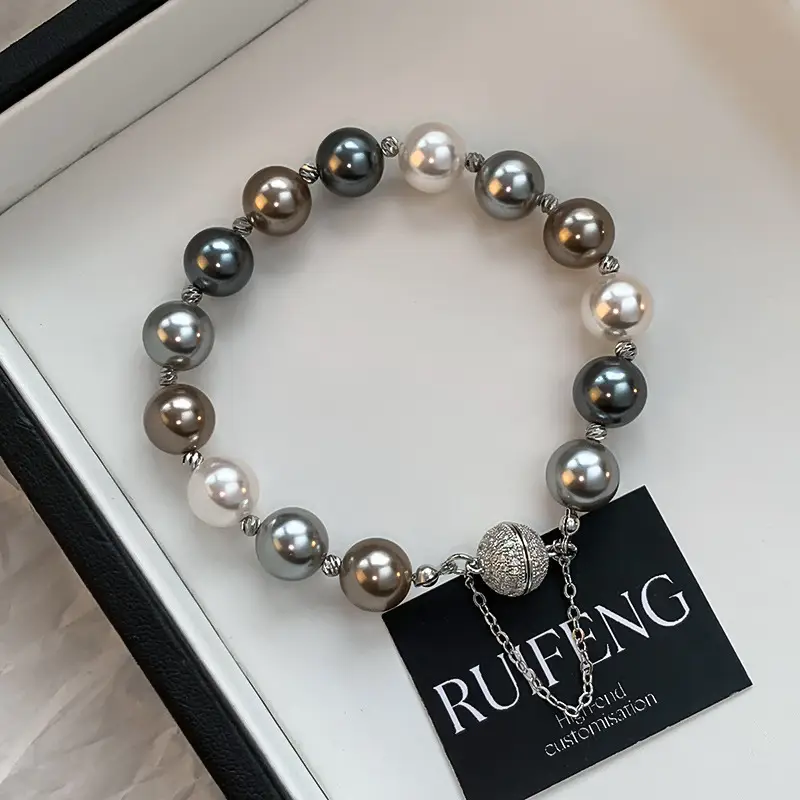 Gray Pearl Magnetic Buckle Bracelet For Women