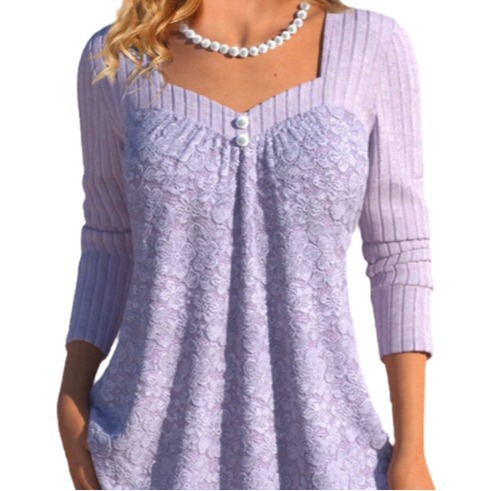 Square Collar Elegant Purple Top