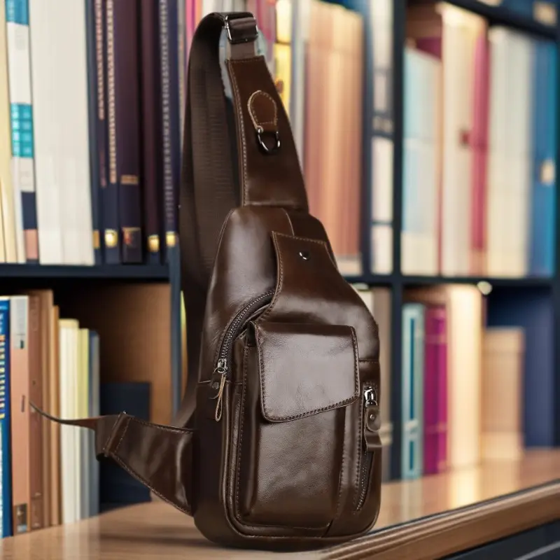 Genuine Leather Mens Multifunctional Vintage Crossbody Bag