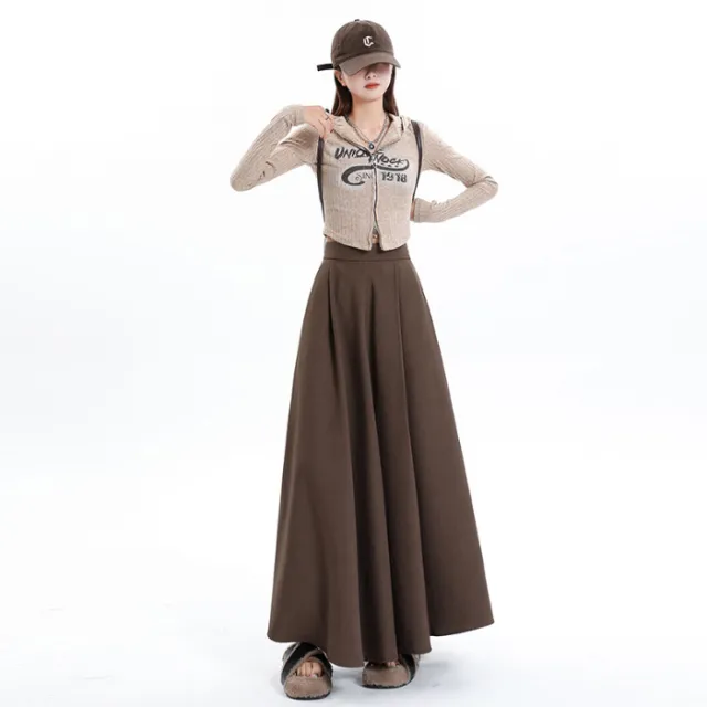 Autumn And Winter High Waist Slimming Skirt Brown - Shop at LoveMi