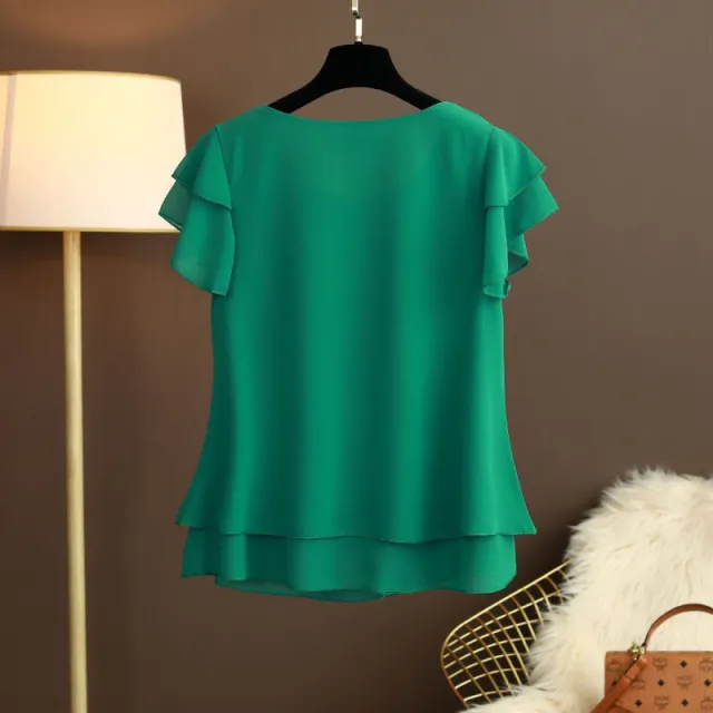 Chiffon Top T shirt Loose fitting Western Style Blouse Emerald Green - Shop at LoveMi