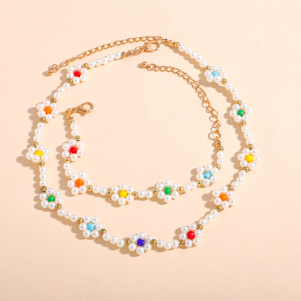 Pearl Woven Flower Necklace Bracelet