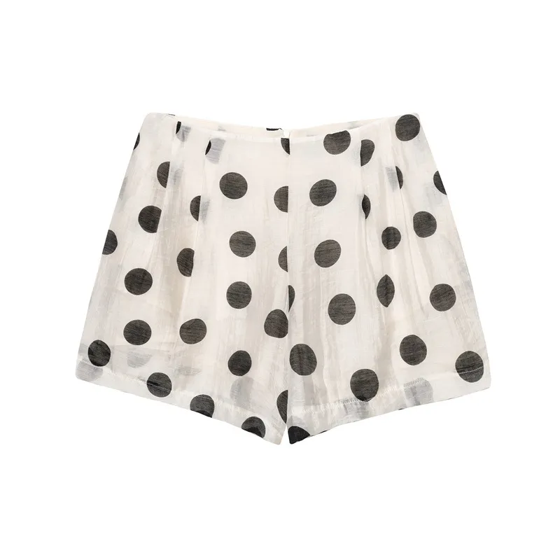 Polka Dot Hanging Collar Top Pleated Decorative Casual Shorts - Pants-S