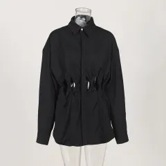 Kinked Hollow Out Stitching Design Long-sleeved Shirt Loose Single-breasted Niche - Black - View 1
