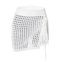 New Solid Colour Mesh Pleated Rope Wool Skirt - White - View 1