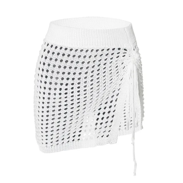New Solid Color Mesh Pleated Rope Wool Skirt White - Shop at LoveMi