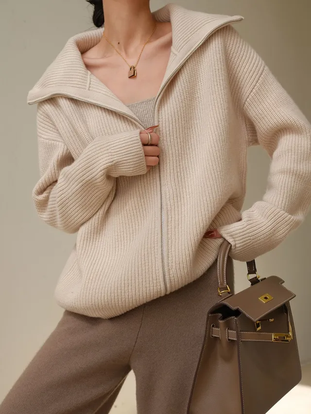 Khaki Knitted Cardigan For Women Autumn Khaki - Shop at LoveMi