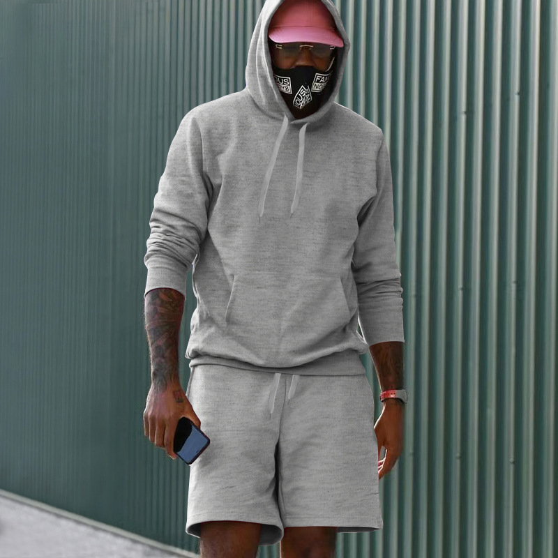 Mens Fleece-Lined Hoodie And Shorts Two-Piece Set