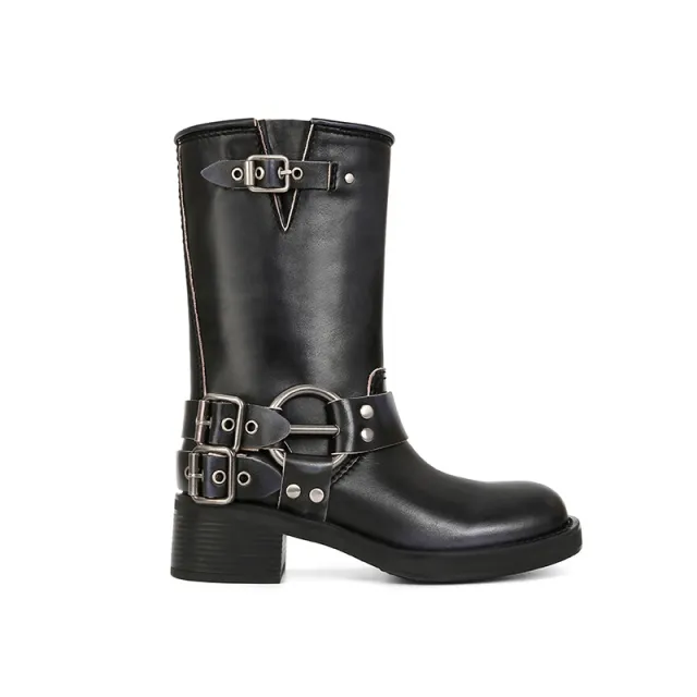 Mid High Tube Western Denim Female Long Rider Boots Black - Shop at LoveMi