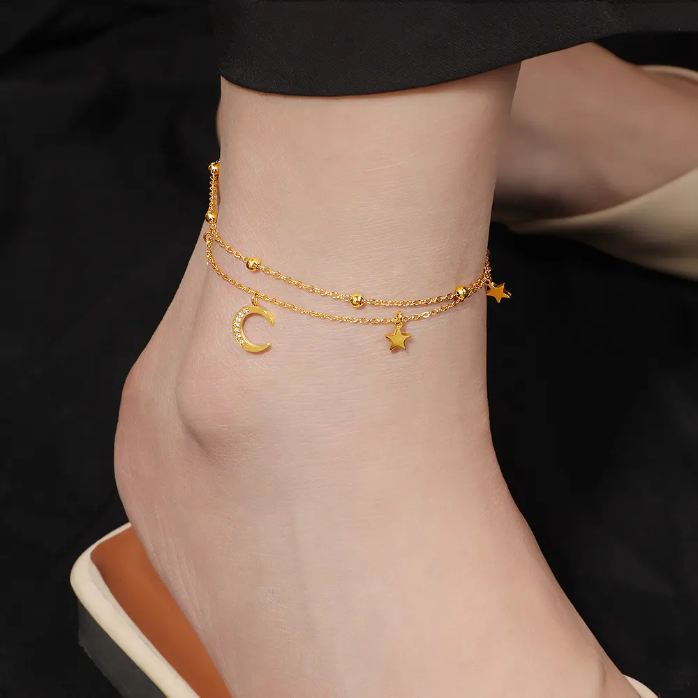 Womens New Summer Double-Layer Star Anklet