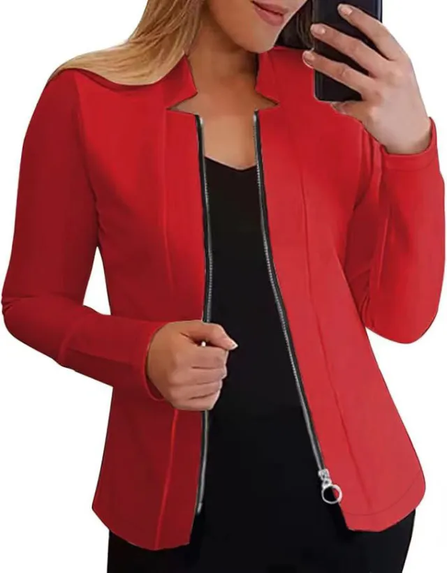 Solid Color Long sleeve Zipper Suit Top Red - Shop at LoveMi