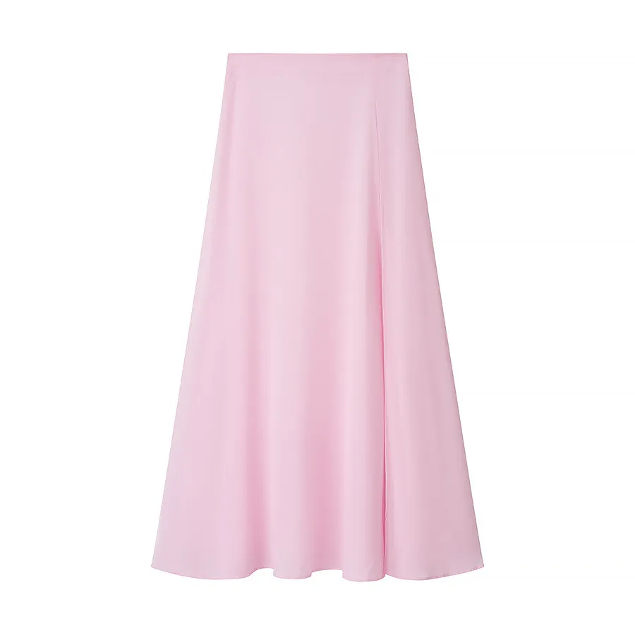 Women's Fashion Elegant Slim Satin High-waisted Skirt - Pink