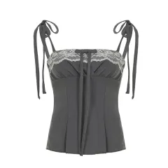 Girly Style Lace With Bow Splicing Sling Sweet Contrast Color - Gray - View 1