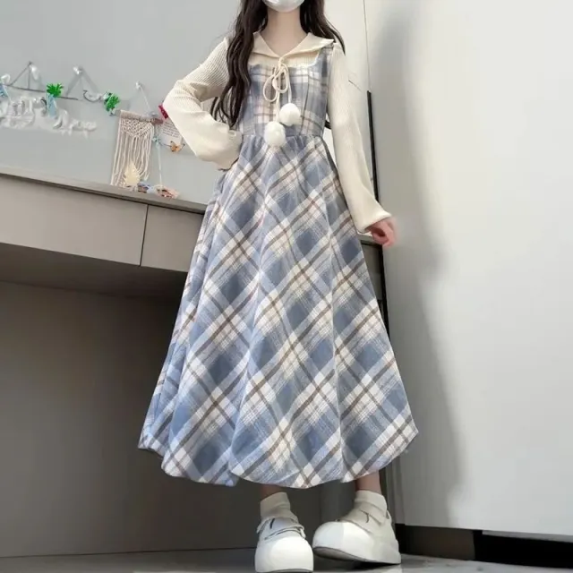 Faux Two piece Plaid Design Long Sleeve Dress For Women Dress Without Coat - Shop at LoveMi