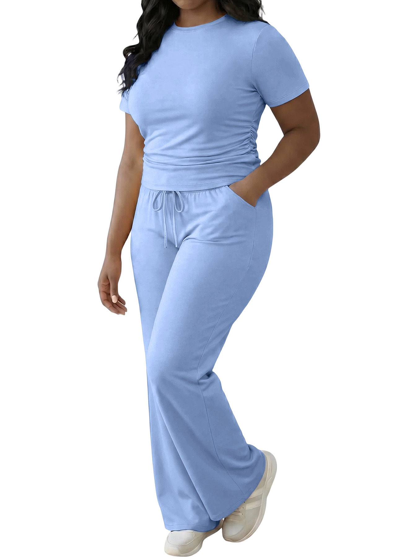 Womens Solid-color Top And Pants Set 6