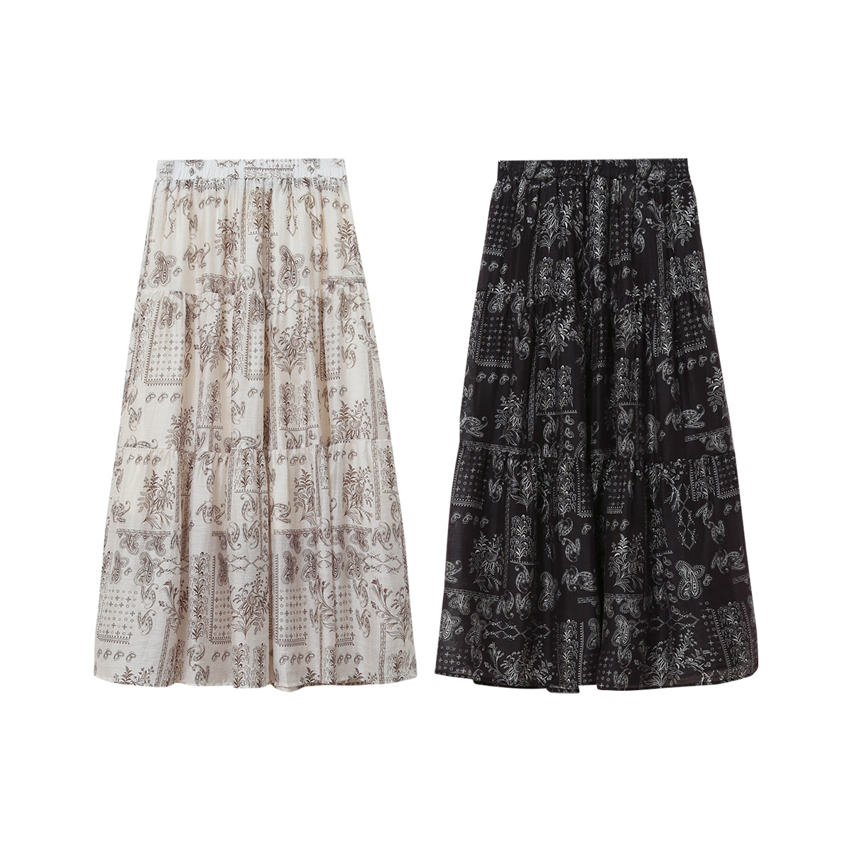 Bohemian Resort-Style Lyocell Elastic High-Waisted Skirt