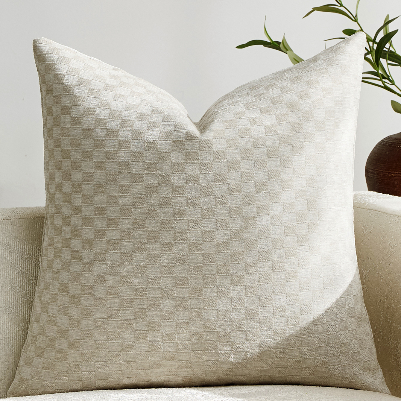 Chenille Three-dimensional Small-check Throw Pillow Sofa Cushion Cover Solid Color — foto 8