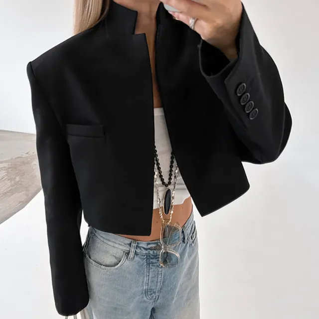 Solid Color Fashion Short Suit Coat Black - Shop at LoveMi