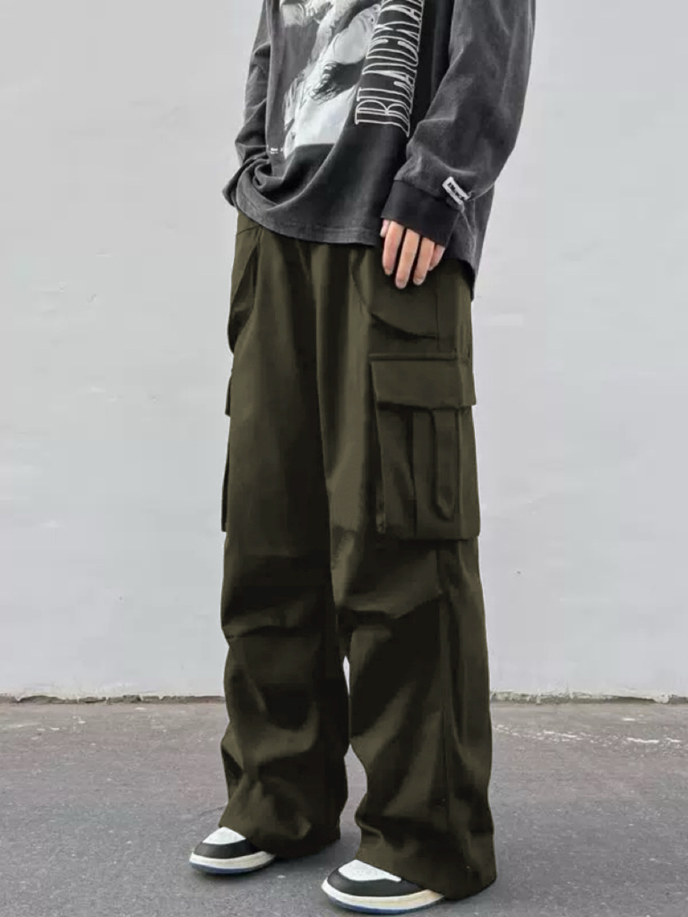 Mid-rise Wide-leg Parachute Pants Casual Slimming Workwear Trousers