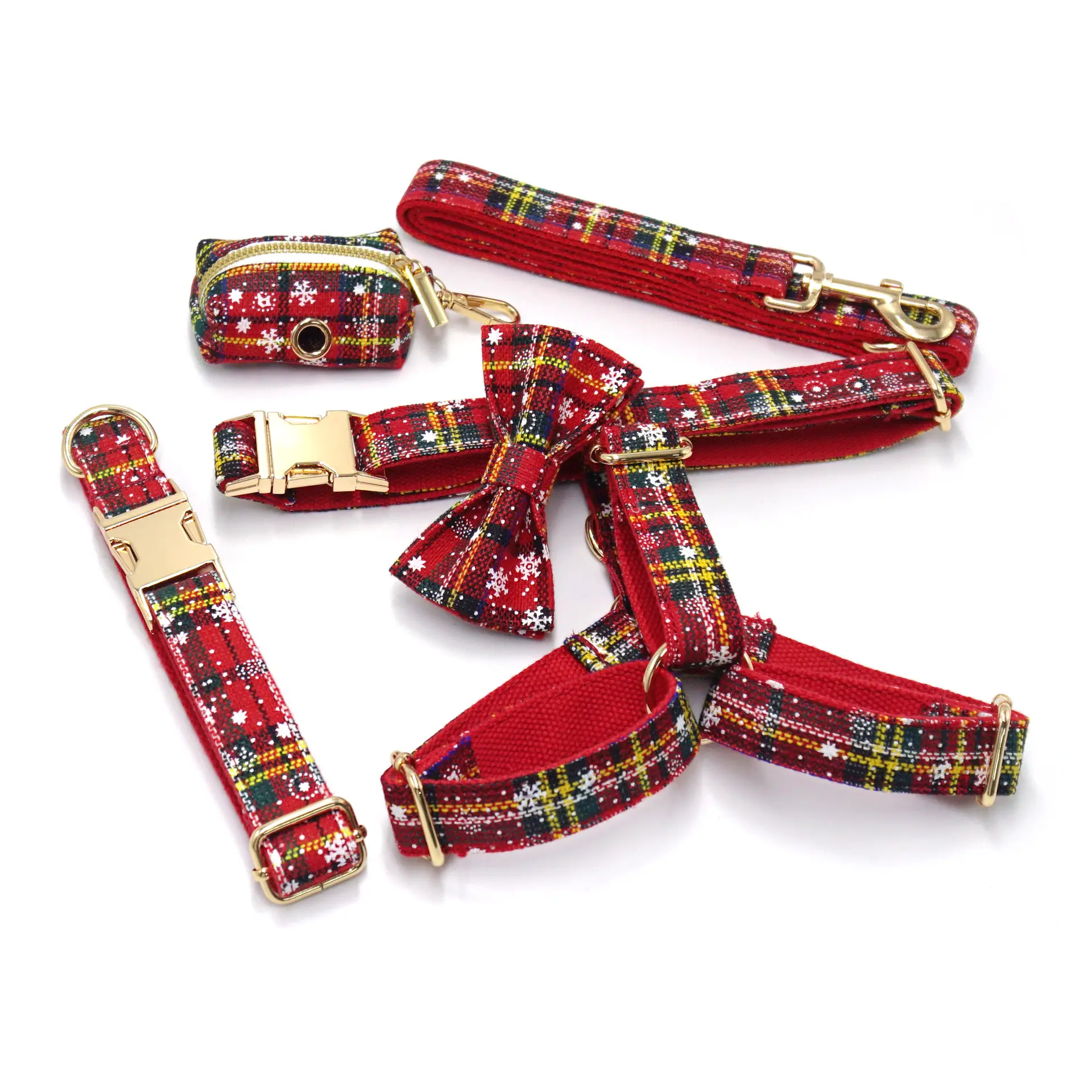 Red Christmas Pet Collar Traction Rope Bowknot
