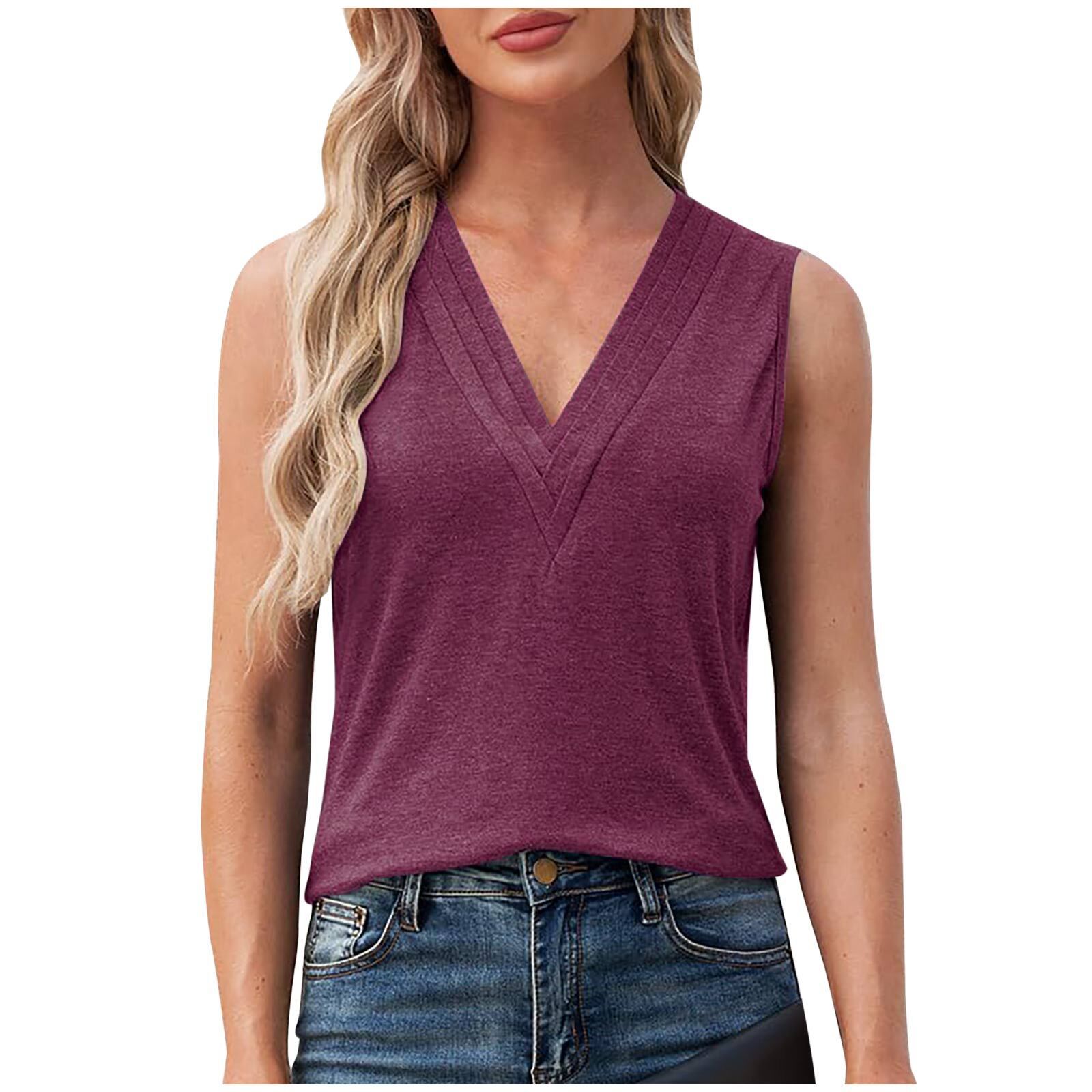 Solid Color Multi-layer Special V-neck Vest T-shirt For Women