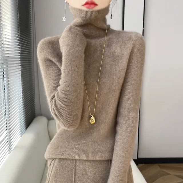 Heaps Collar Striped Women's Sweater Slim fit Turtleneck Camel - Shop at LoveMi