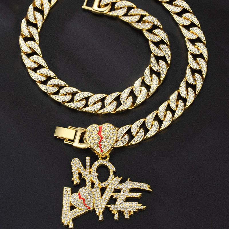 New Hip-hop Fully Diamond-encrusted Cuban Chain With Spliced Letter Pendant