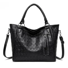 Large Capacity Portable Retro Women's Tote Bag - Black - View 1