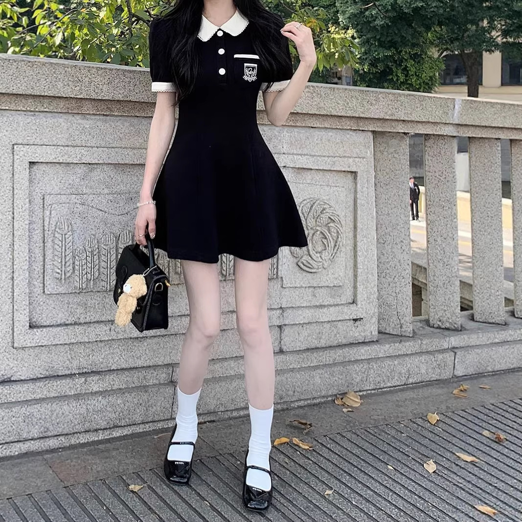 Fashionable Polo-Neck Short-Sleeve Dress