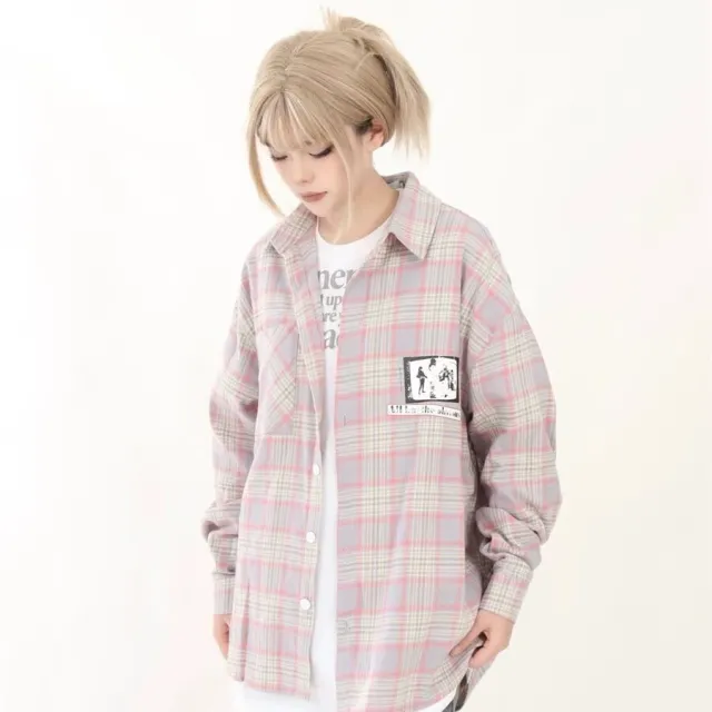 Long Sleeve Plaid Shirt Loose fitting Versatile Blouse Design Retro Coat Pink - Shop at LoveMi