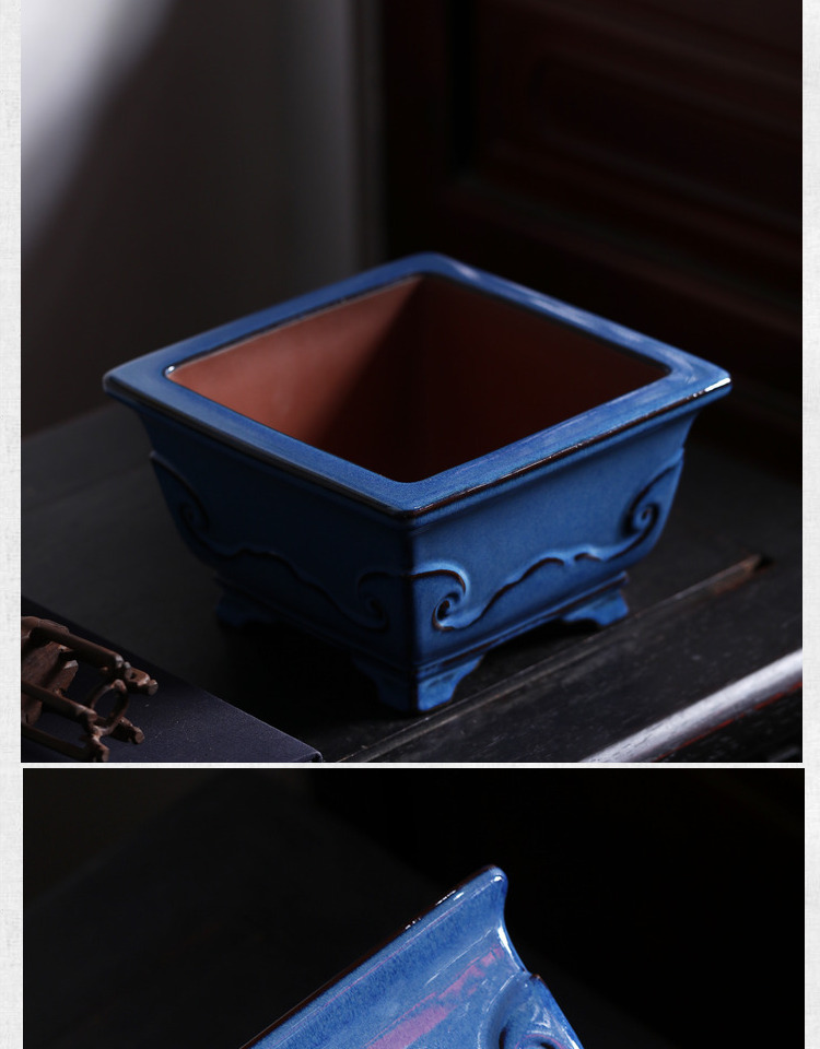 Title 5, Square Ruyi Bucket Purple Sand Flowerpot Ceramic