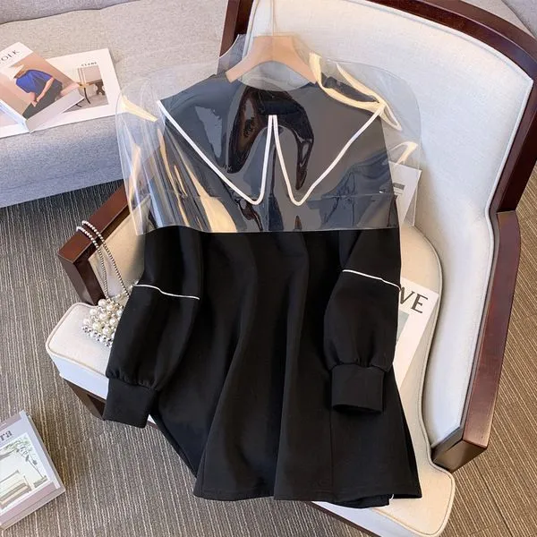 Collar Sweater Women's Casual Loose Slimming Mid length Fleece Jacket Black - Shop at LoveMi