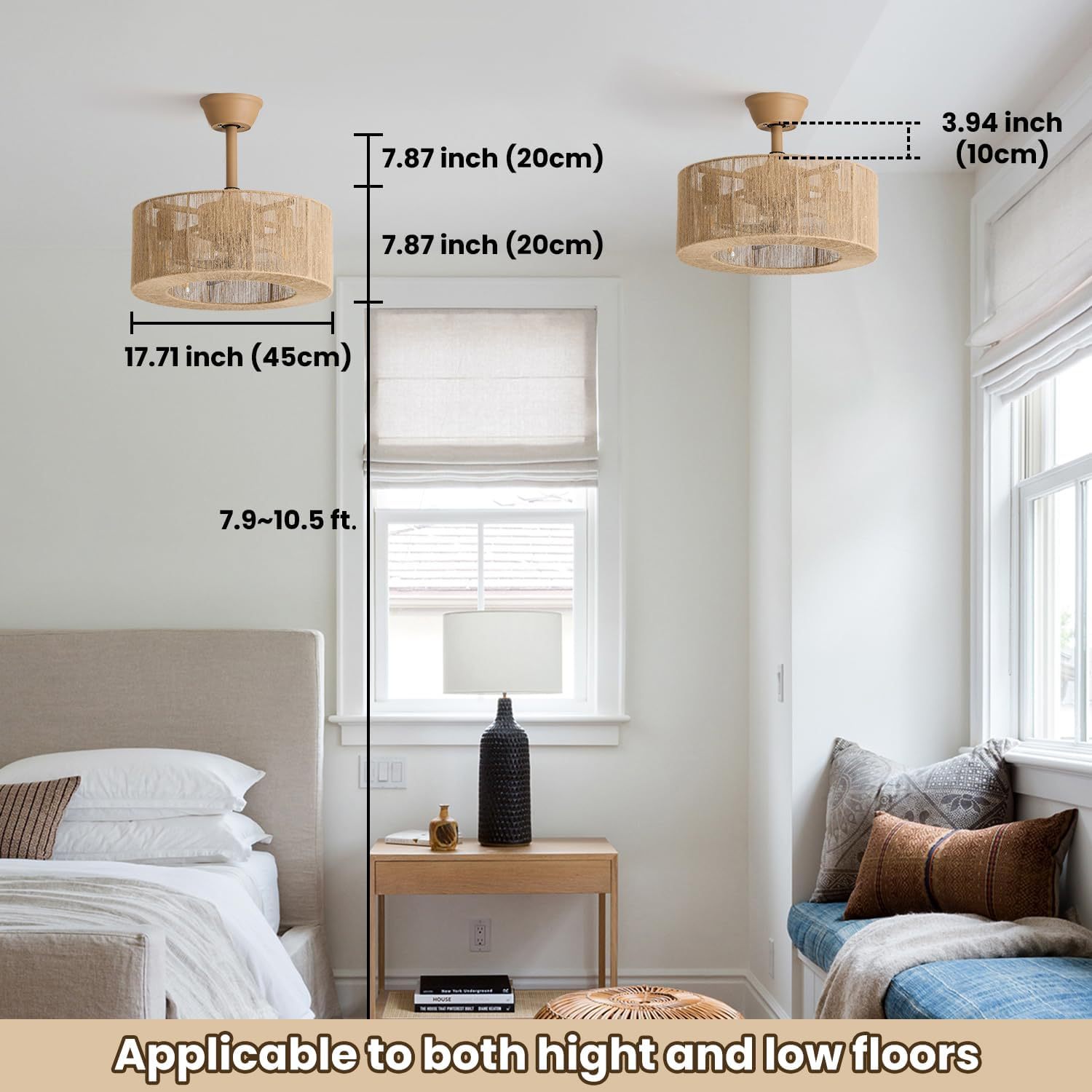 Rattan Weaving Fan Lamp Retro Living Room Restaurant Bedroom Light