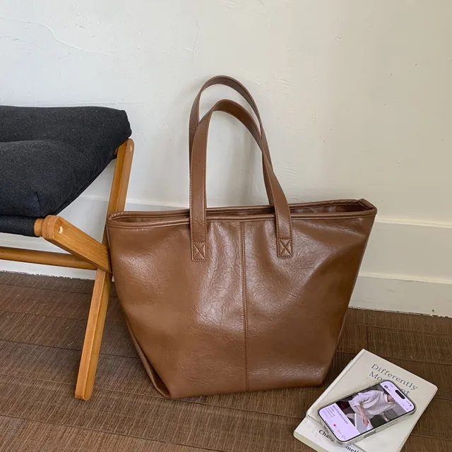 Fashionable Large capacity Tote Bag Vintage And Casual Brown - Shop at LoveMi