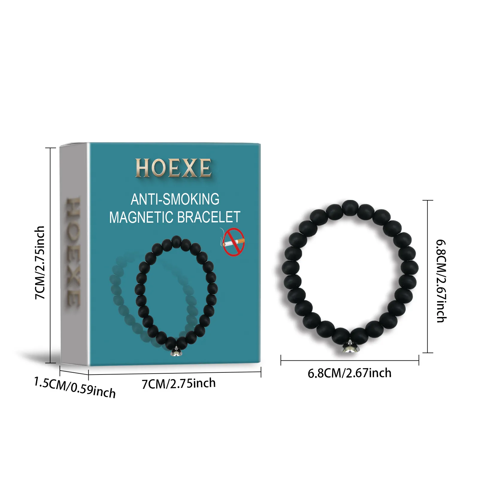 2-Pack Anti-Smoking Bracelets - Hematite Stone, Magnetic, For Stress & Anxiety Relief
