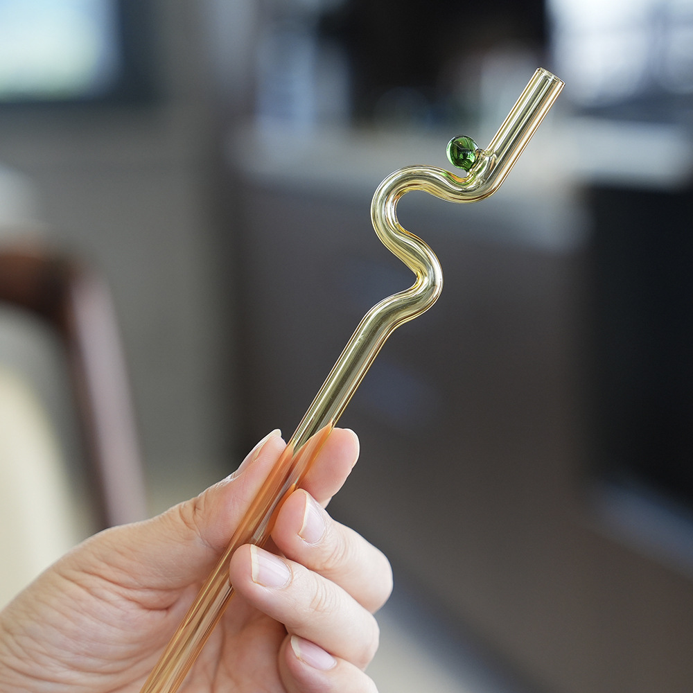 Creative Art-shaped Curved Glass Straw