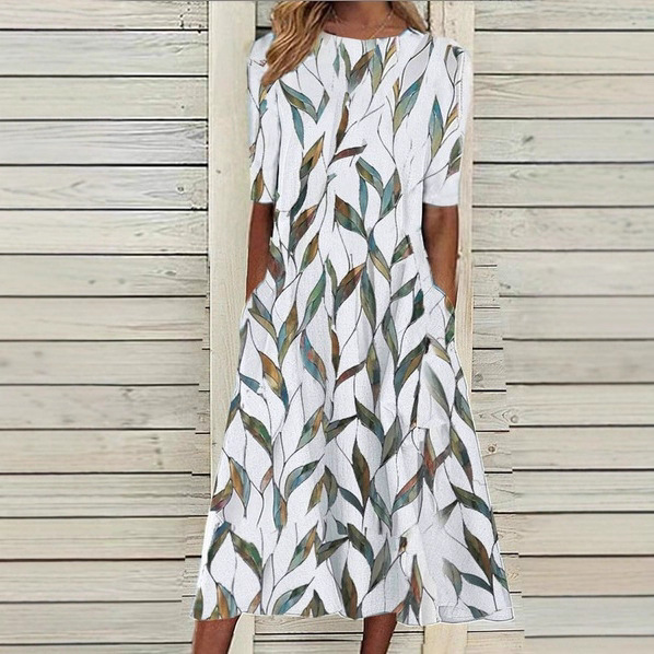 Womens Fashionable Casual Round-Neck Printed Dress