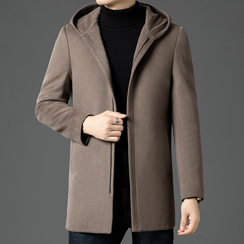 Stylish Mid-length Hooded Warm Mens Wool Coat