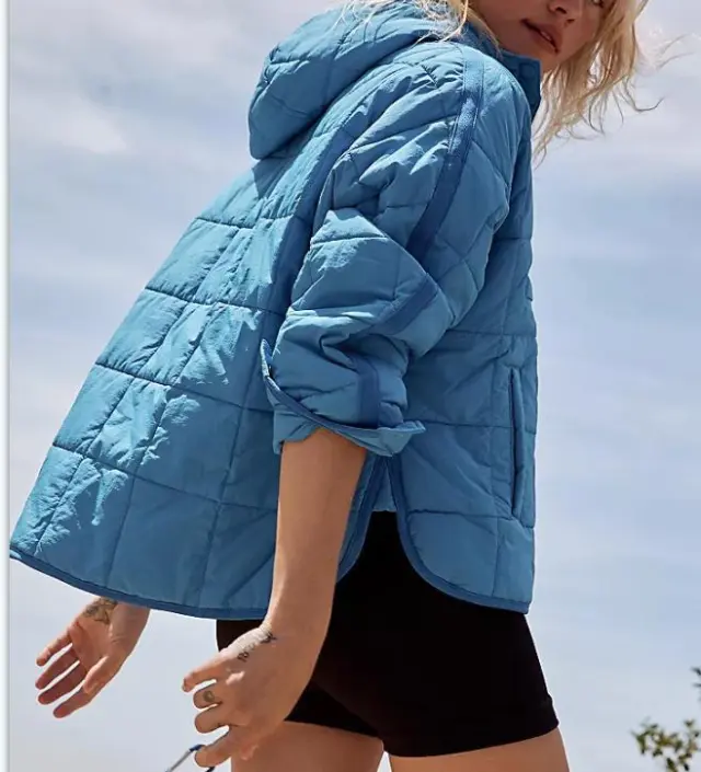 Solid Color Hooded Cotton Jacket Foldable Long Sleeve Coat Sky Blue - Shop at LoveMi