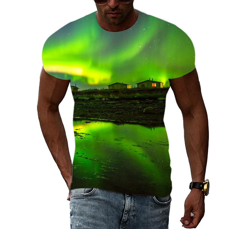 Title 13, Trend Print Mens Aurora Pattern 3D T-Shirt. Ex...