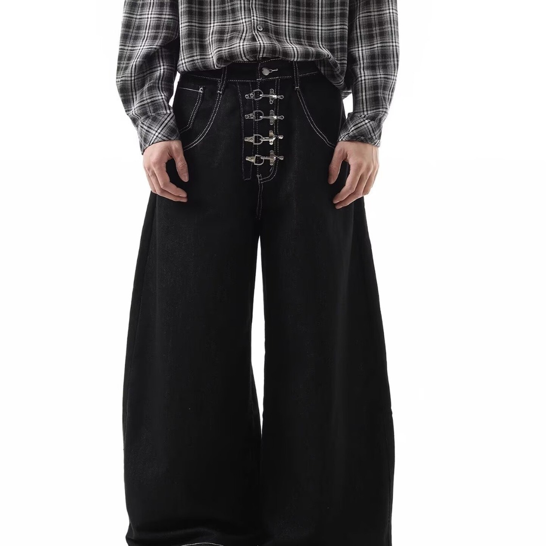 Men's Retro Dark Blue Loose-fit Wide-leg Jeans