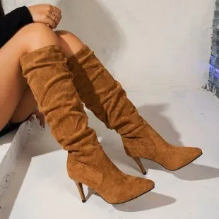 Womens Stylish Suede Stiletto pointed Boots Chocolate 36 - Shop at LoveMi